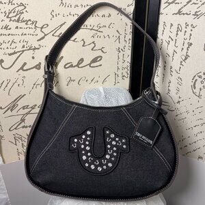 True Religion Studded Logo Denim Hobo Bag NEW NWOT - minor cosmetic defects
